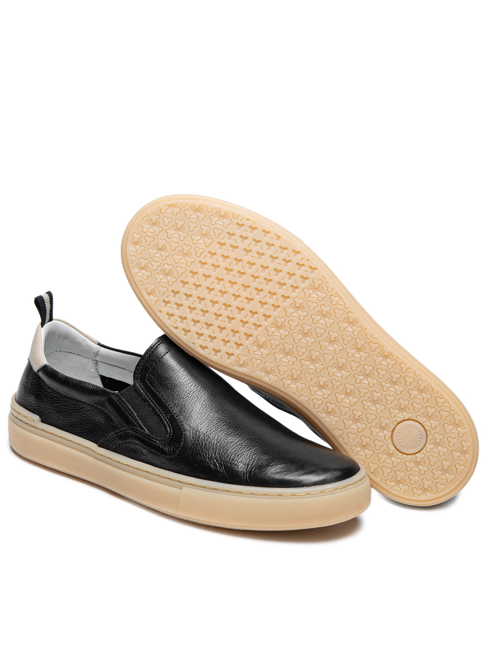 Tênis Masculino Slip On Em Couro Preto Basiq Men