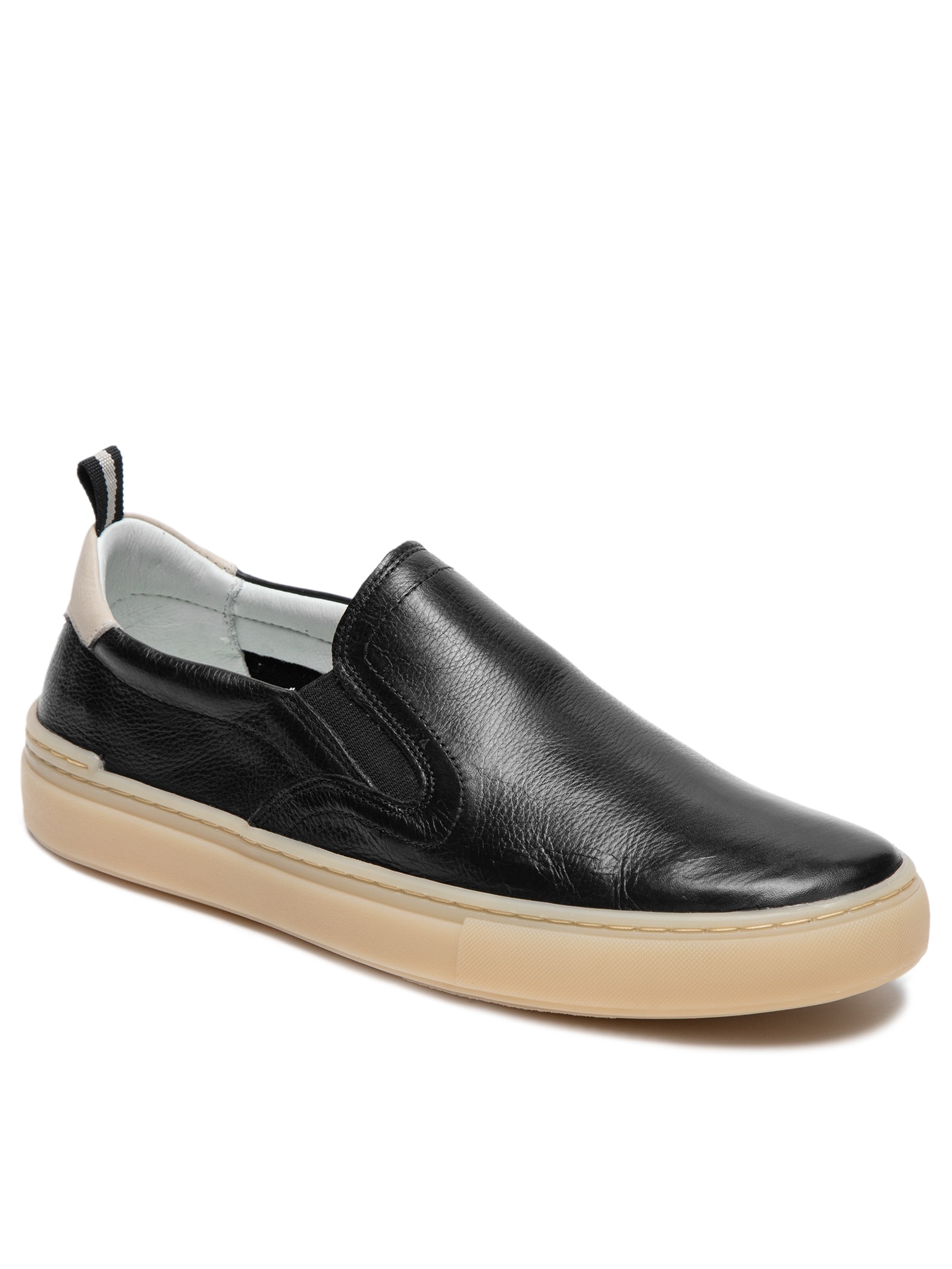Tênis Masculino Slip On Em Couro Preto Basiq Men