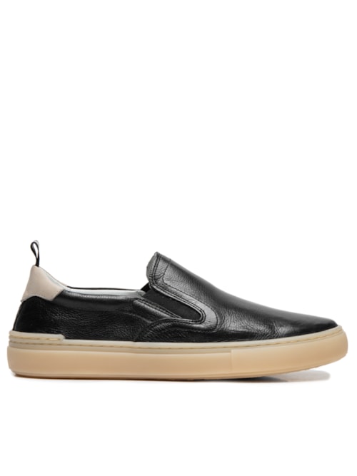 Tênis Masculino Slip On Em Couro - Preto