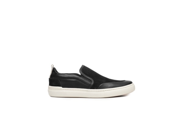 Tênis Masculino Slip On Em Couro - Preto