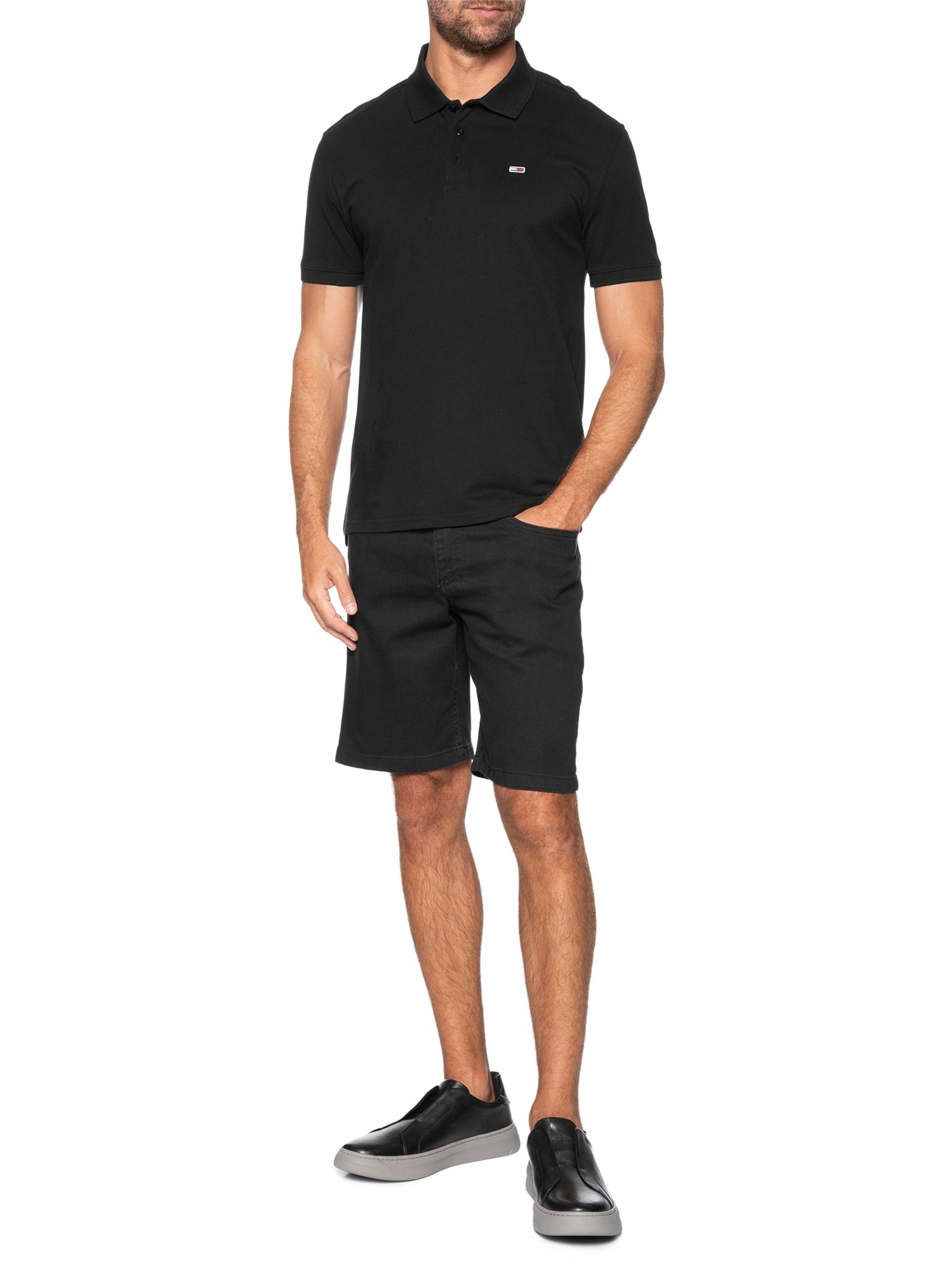 Tênis Masculino Slip On em Couro Preto Basiq Men