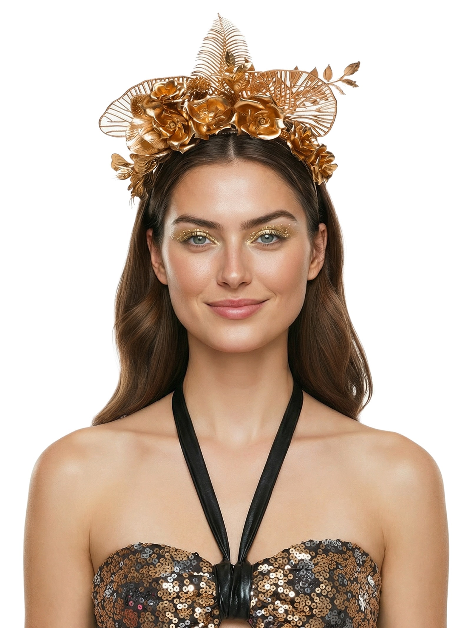 Tiara Feminina Carnaval Flores Dourado Market 33