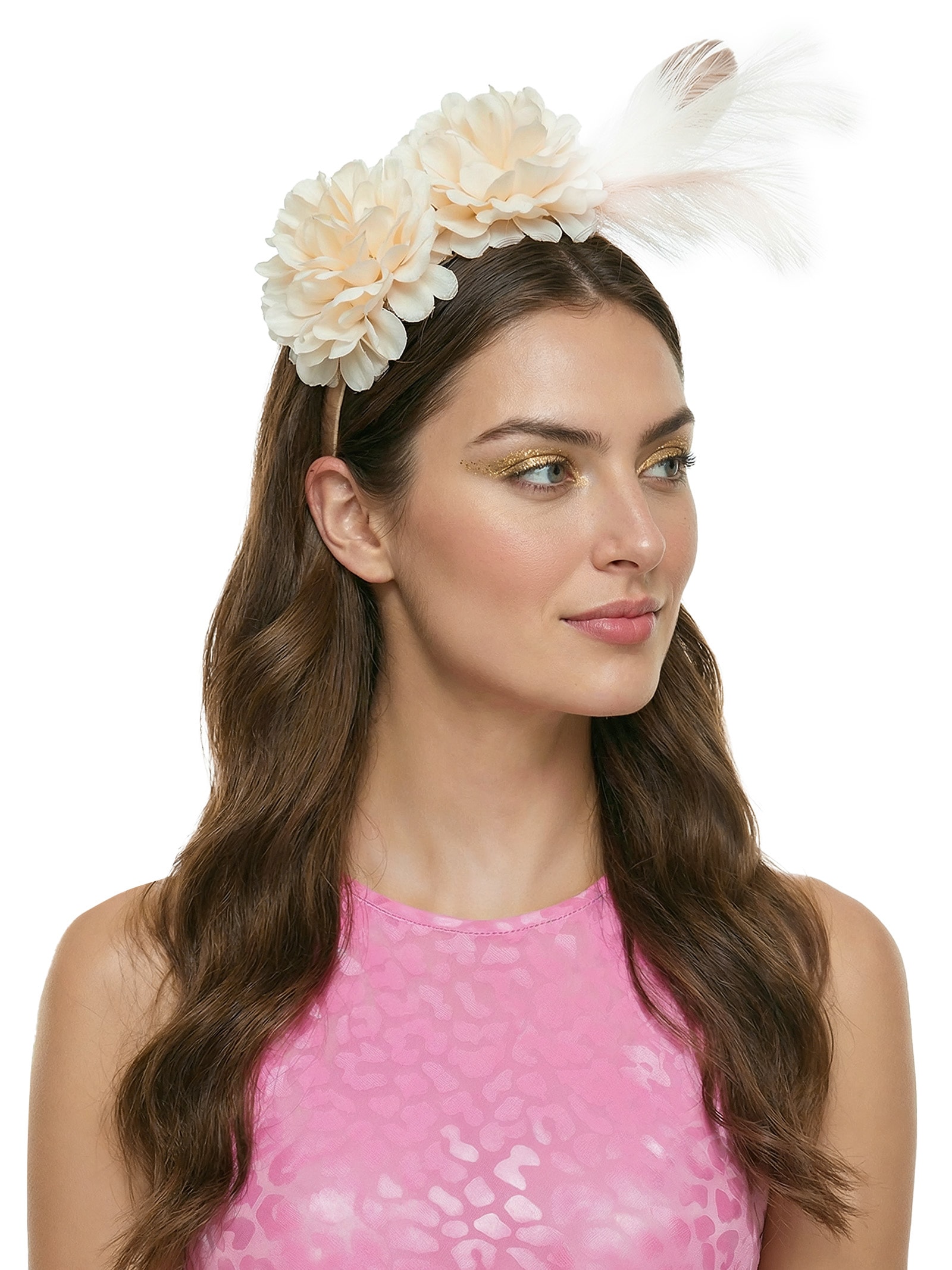 Tiara Feminina Carnaval Pena E Flor Branco Market 33