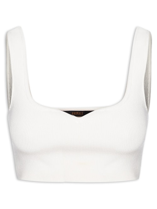 Top Alça Mini Decote V Tricot Basic – Branco