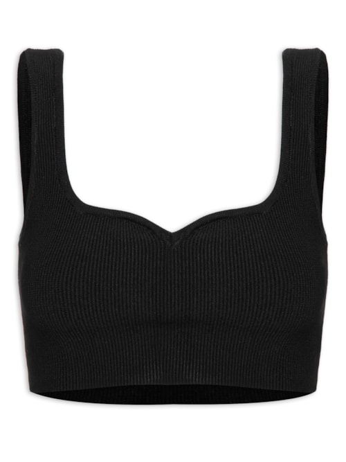 Top Alça Mini Decote V Tricot Basic – Preto