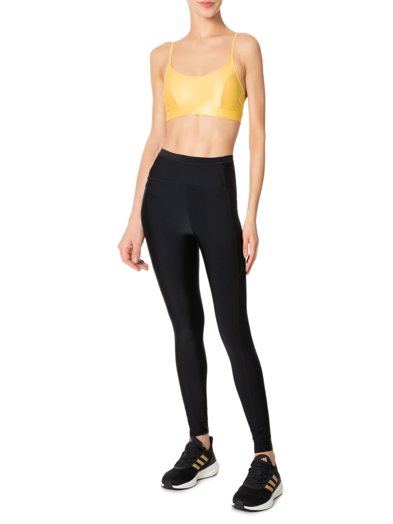 Top Alça Reta Liso Amarelo Body For Sure