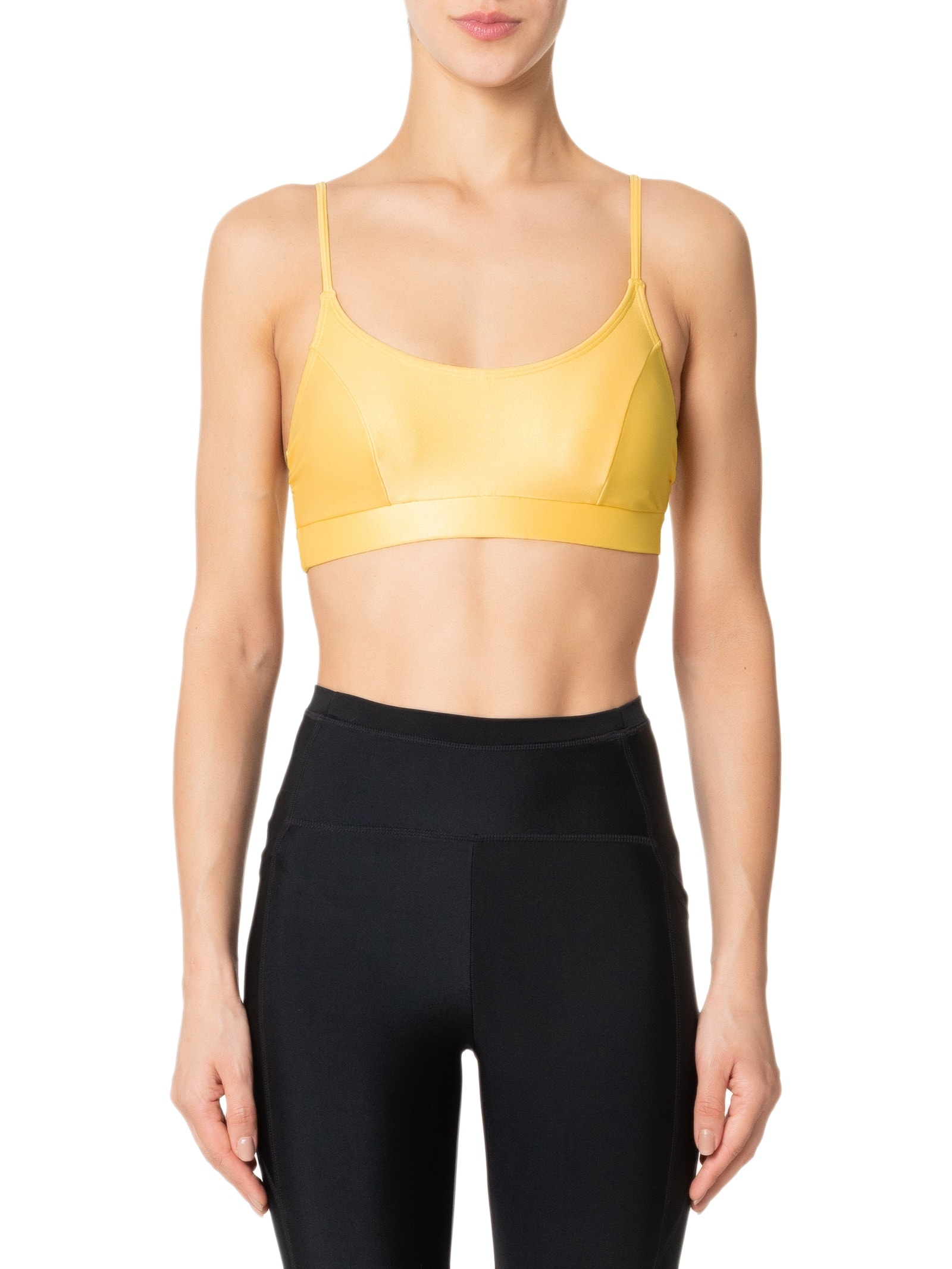 Top Alça Reta Liso Amarelo Body For Sure