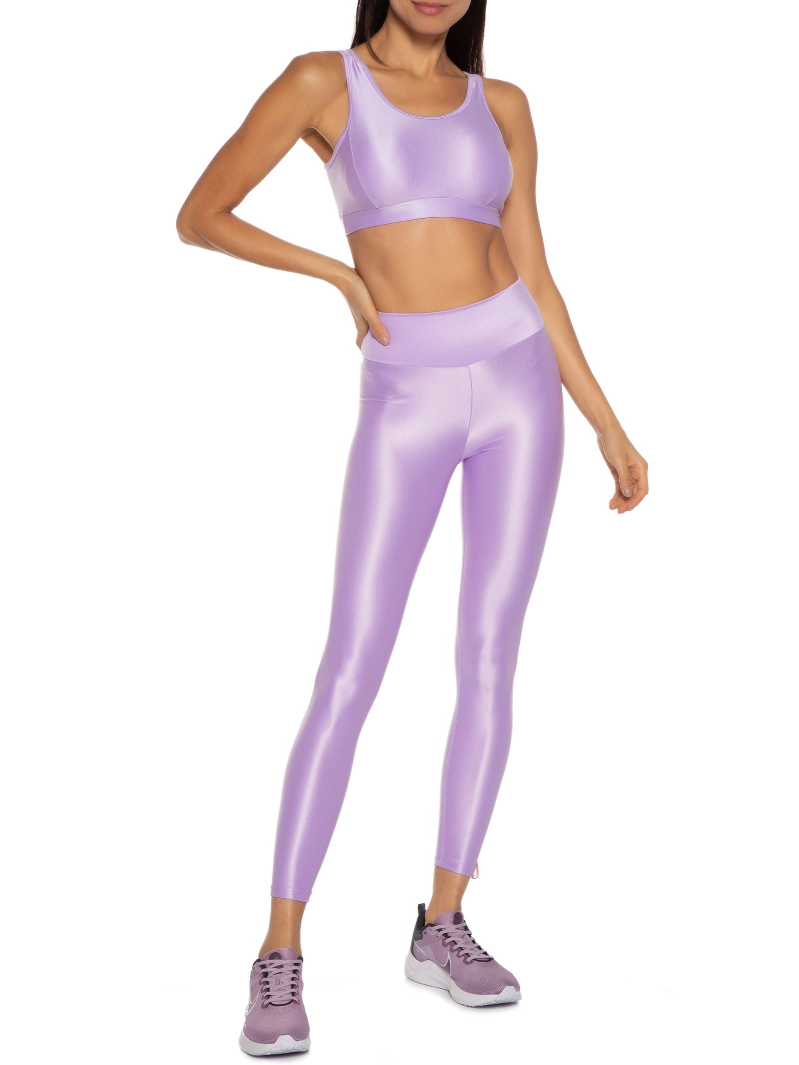 Top Alça Reta Liso Lilás Body For Sure