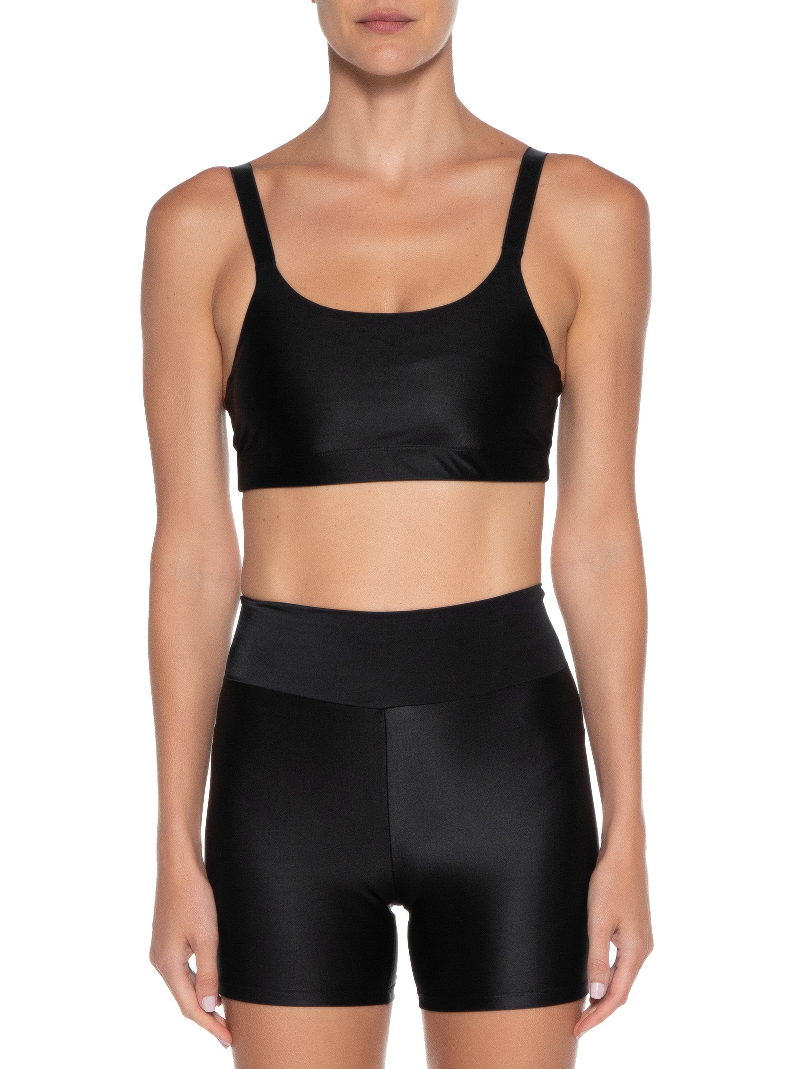 Top Alça Reta Liso Preto Body For Sure