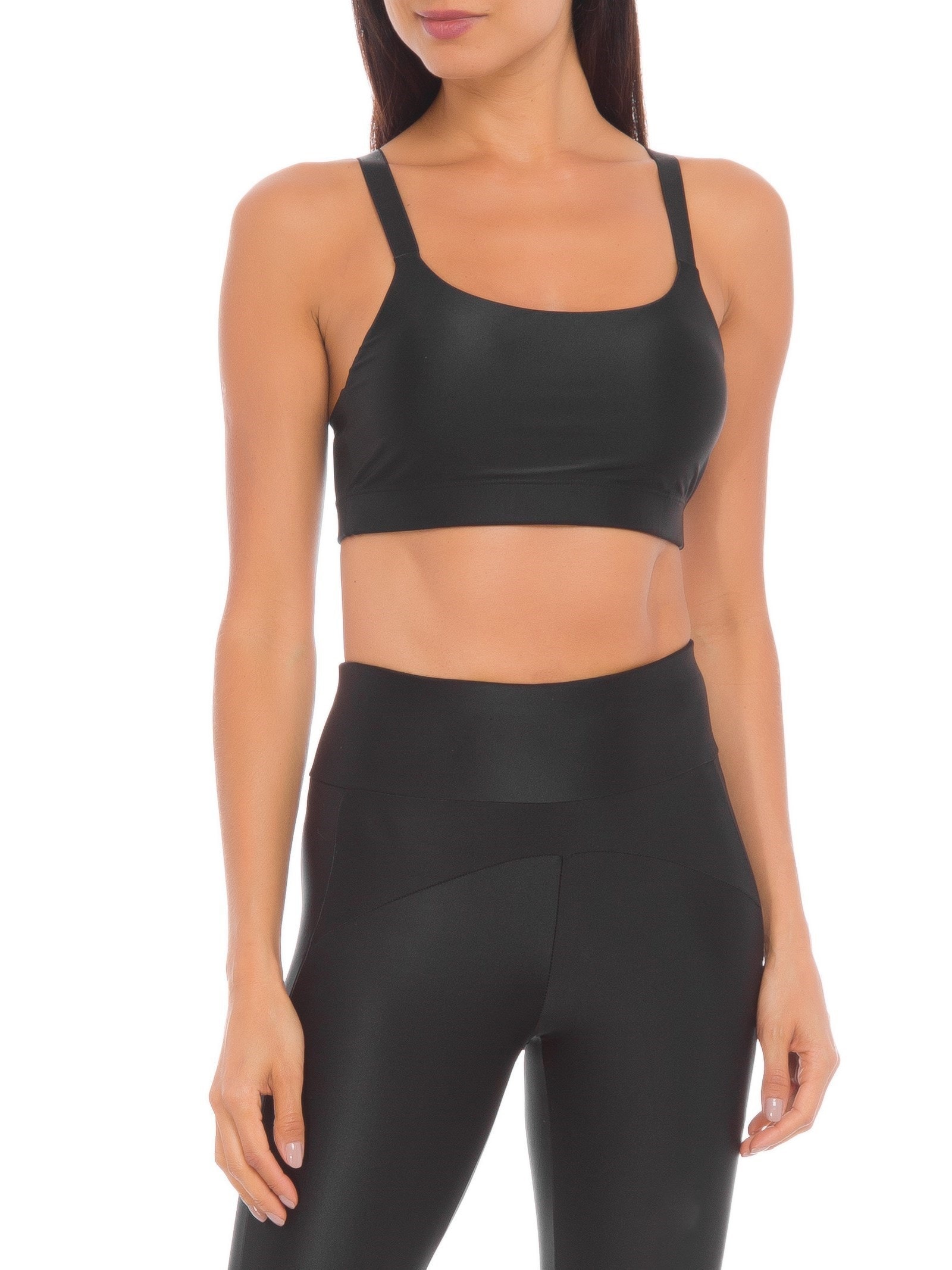 Top Alça Reta Liso Preto Body For Sure