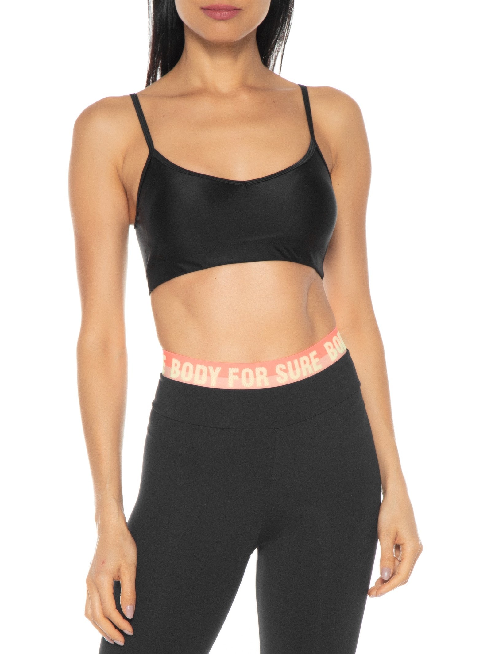 Top Alça Reta Liso Preto Body For Sure