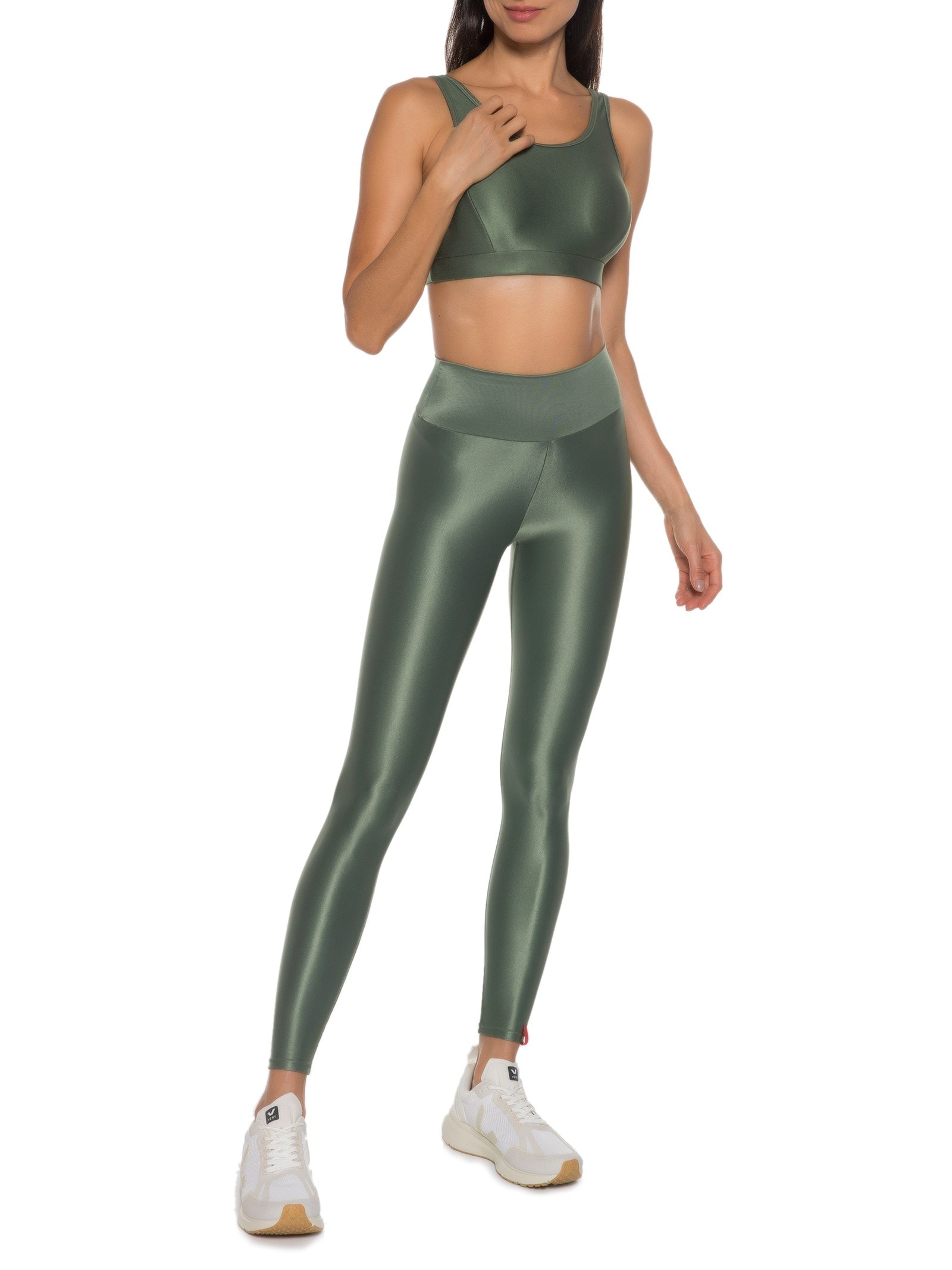 Top Alça Reta Liso Verde Body For Sure