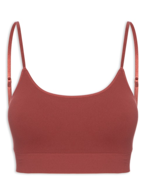 Top Alças Finas Com Bojo Removível Em Microfibra Canelada Free – Vermelho