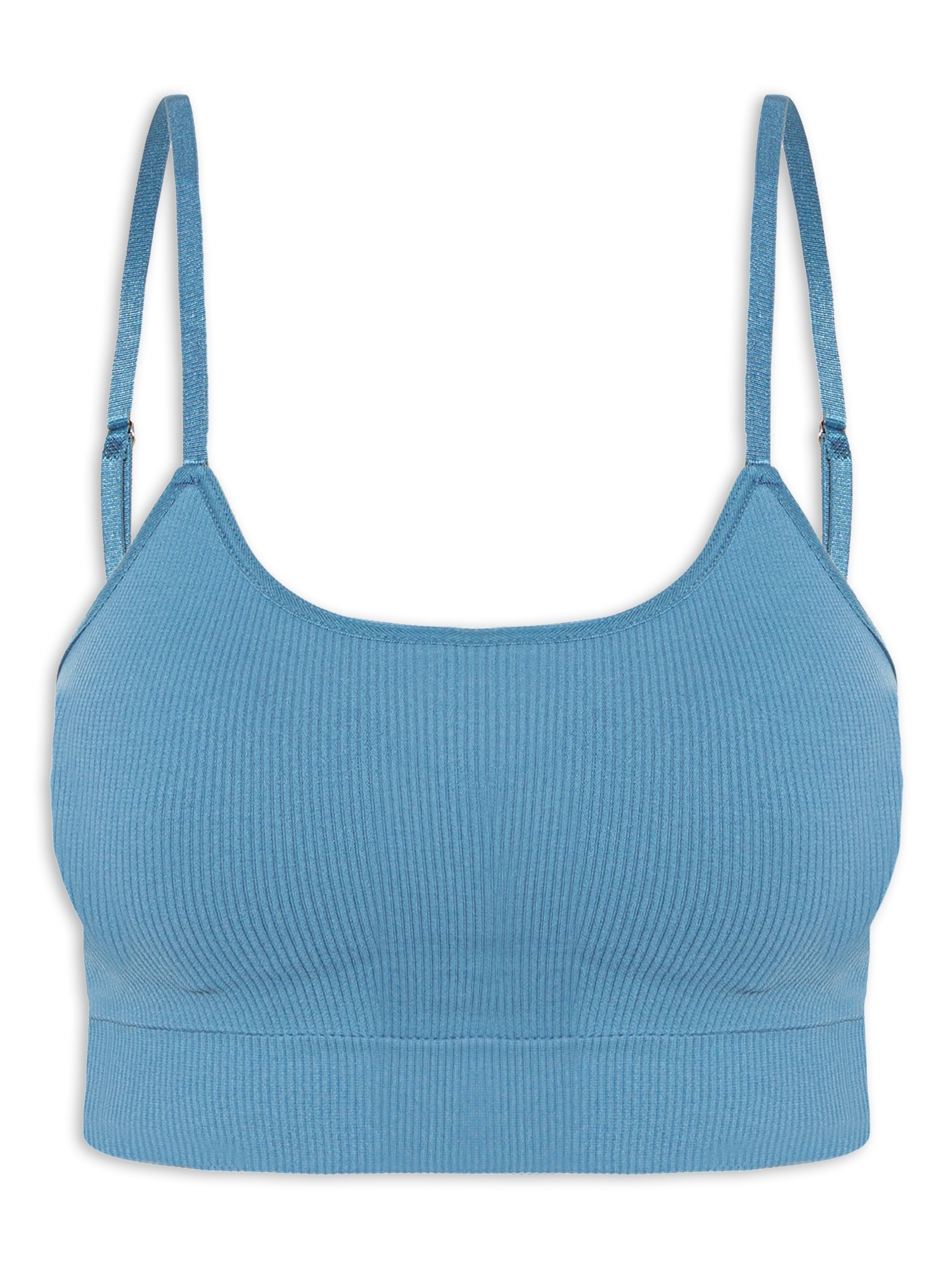 Top Alças Finas Com Bojo Removivel Em Microfibras Canelada Free Azul Hope