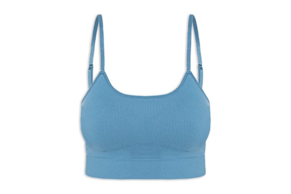Top Alças Finas Com Bojo Removivel Em Microfibras Canelada Free - Azul