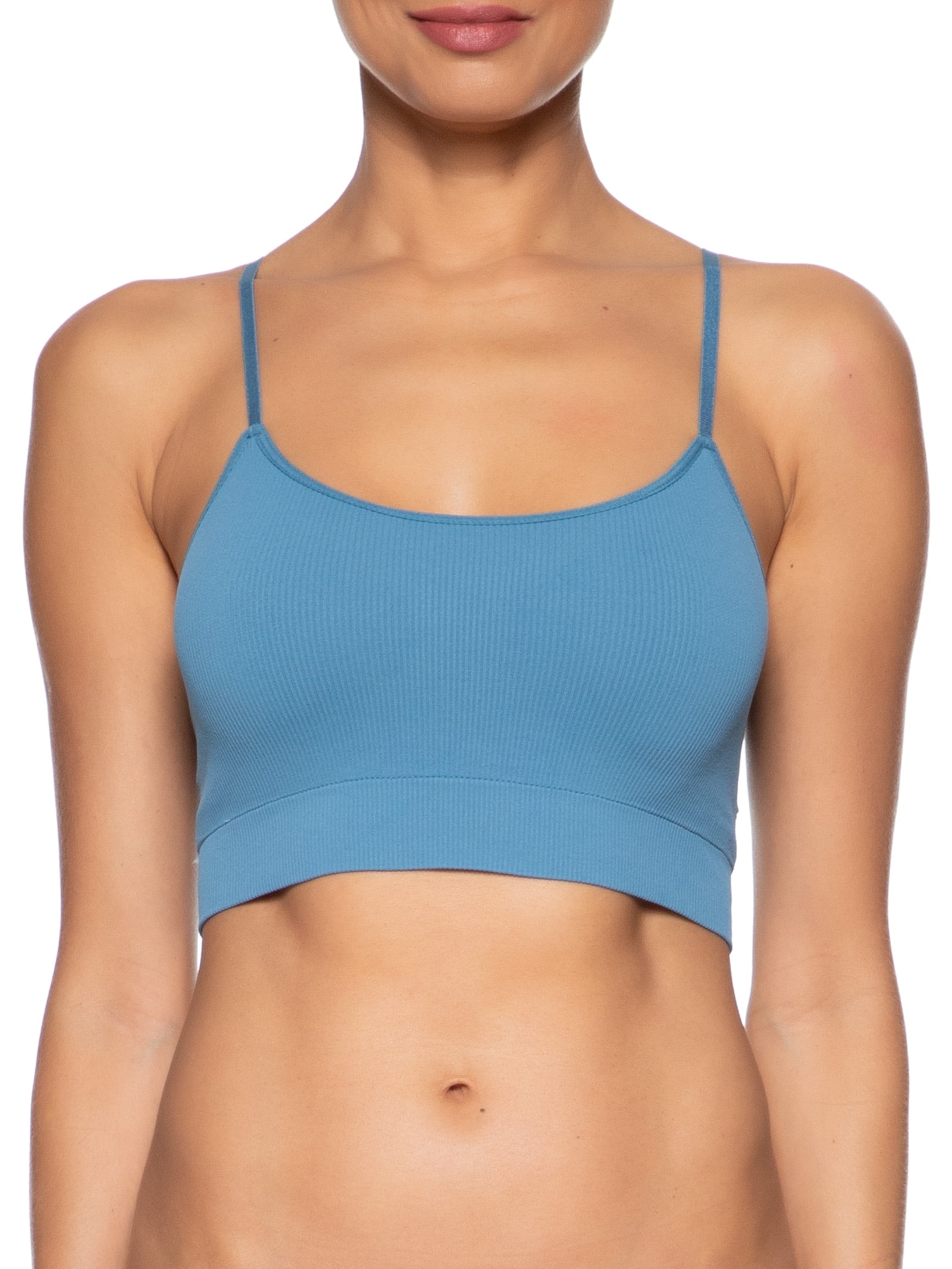 Top Alças Finas Com Bojo Removivel Em Microfibras Canelada Free Azul Hope