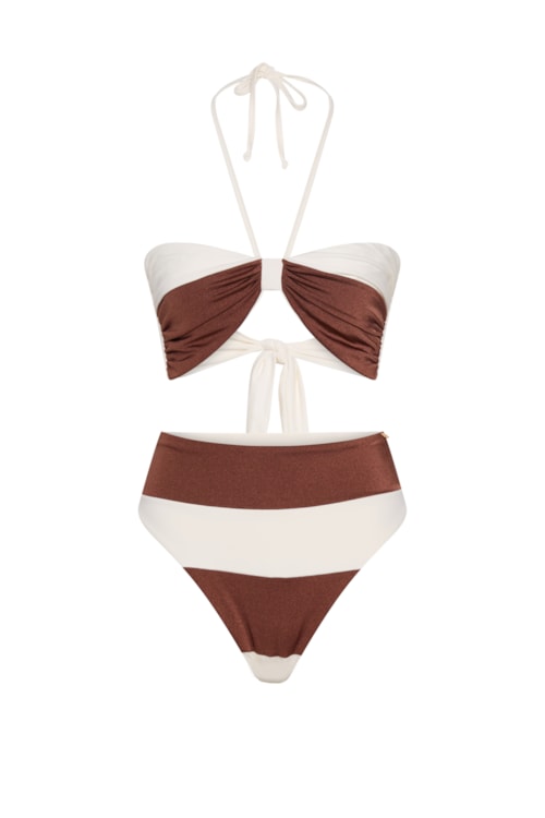 top biquíni Strapless Marinière – Cappuccino