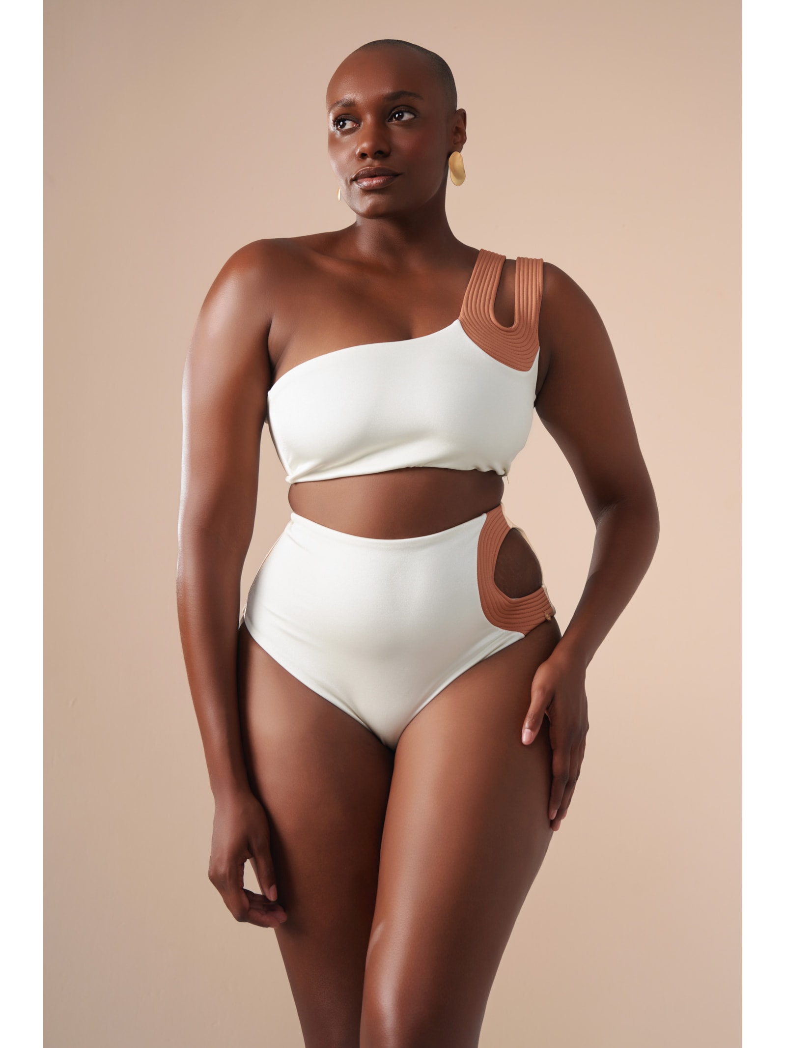 top biquíni um Ombro só Contour Off White Suntime