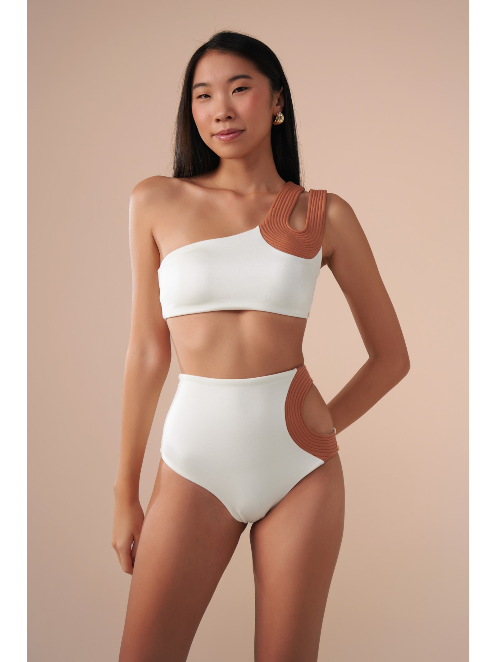 top biquíni um Ombro só Contour Off White Suntime