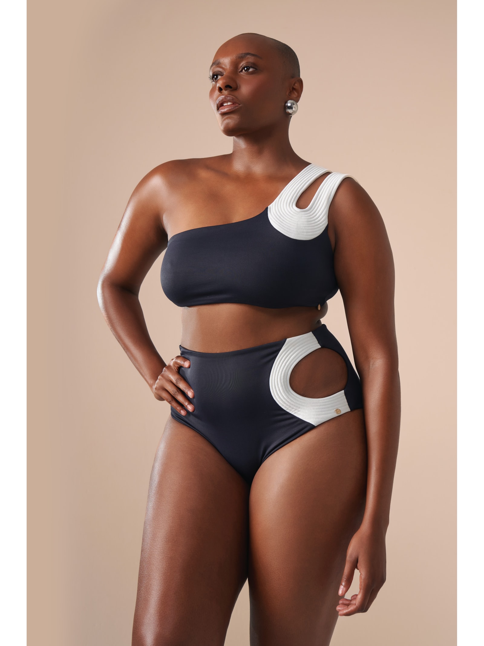 top biquíni um Ombro só Contour Preto Suntime