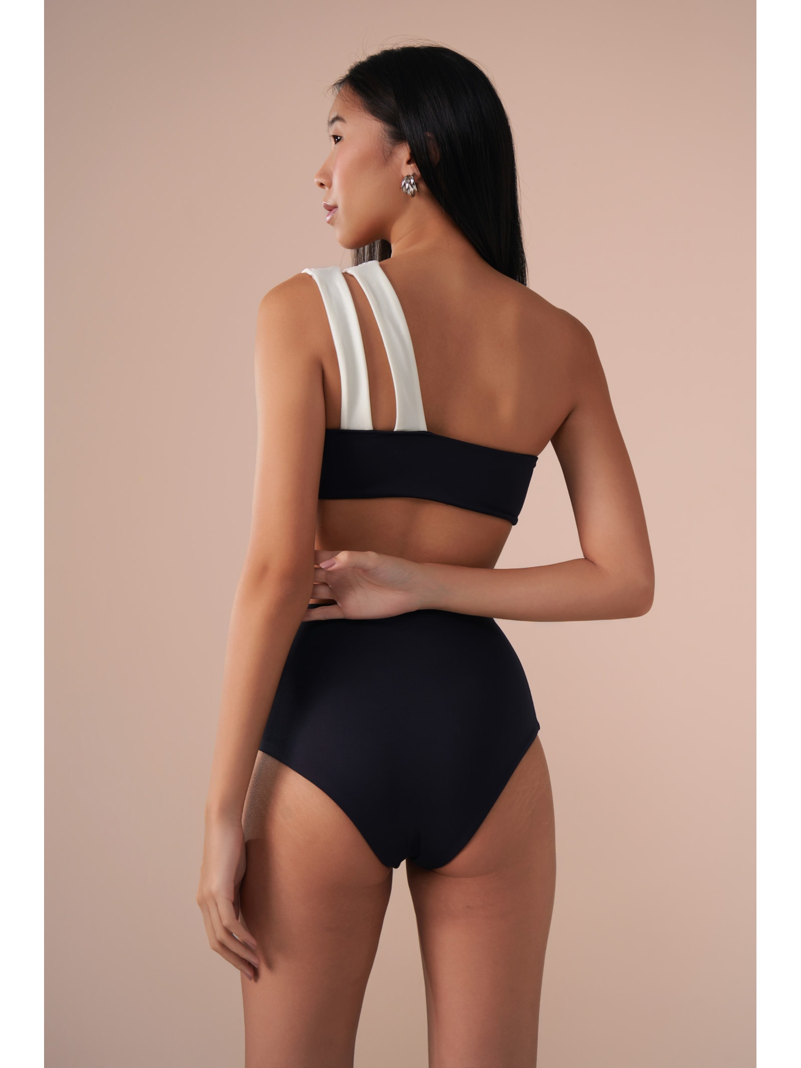 top biquíni um Ombro só Contour Preto Suntime