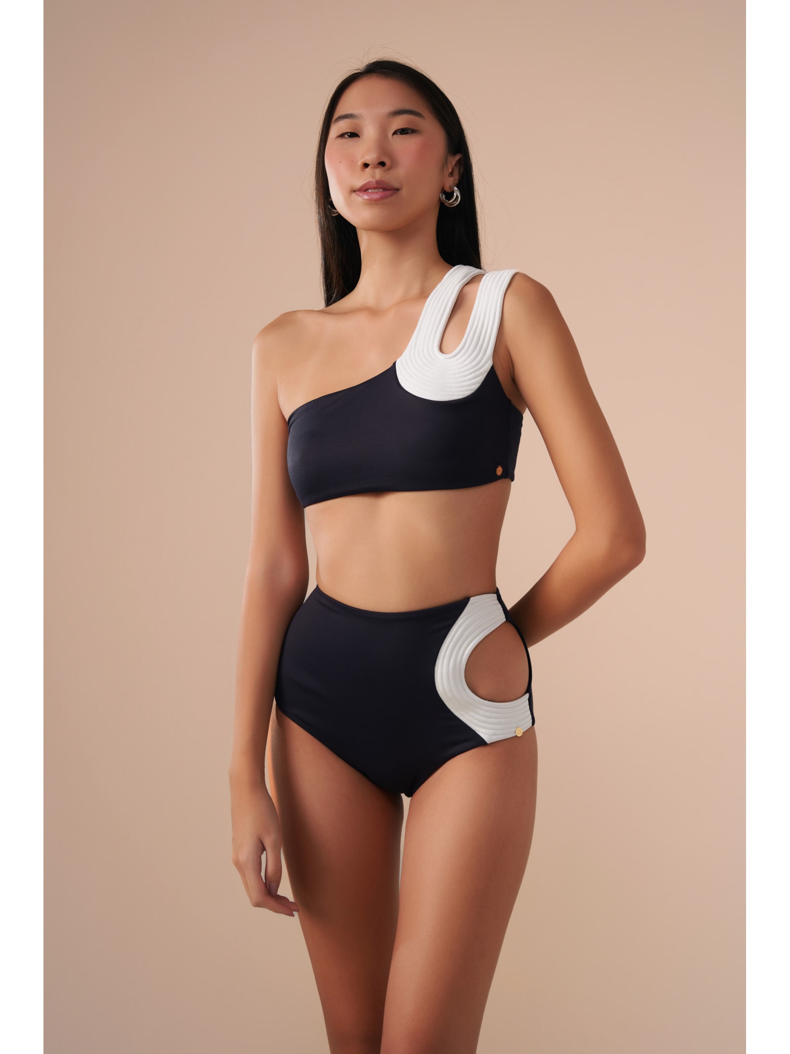 top biquíni um Ombro só Contour Preto Suntime