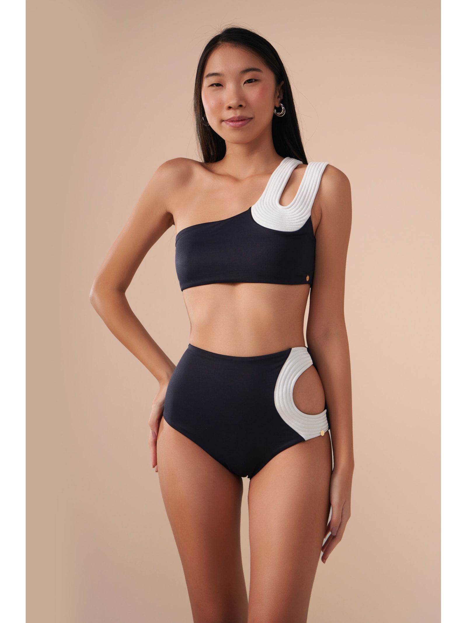 top biquíni um Ombro só Contour Preto Suntime