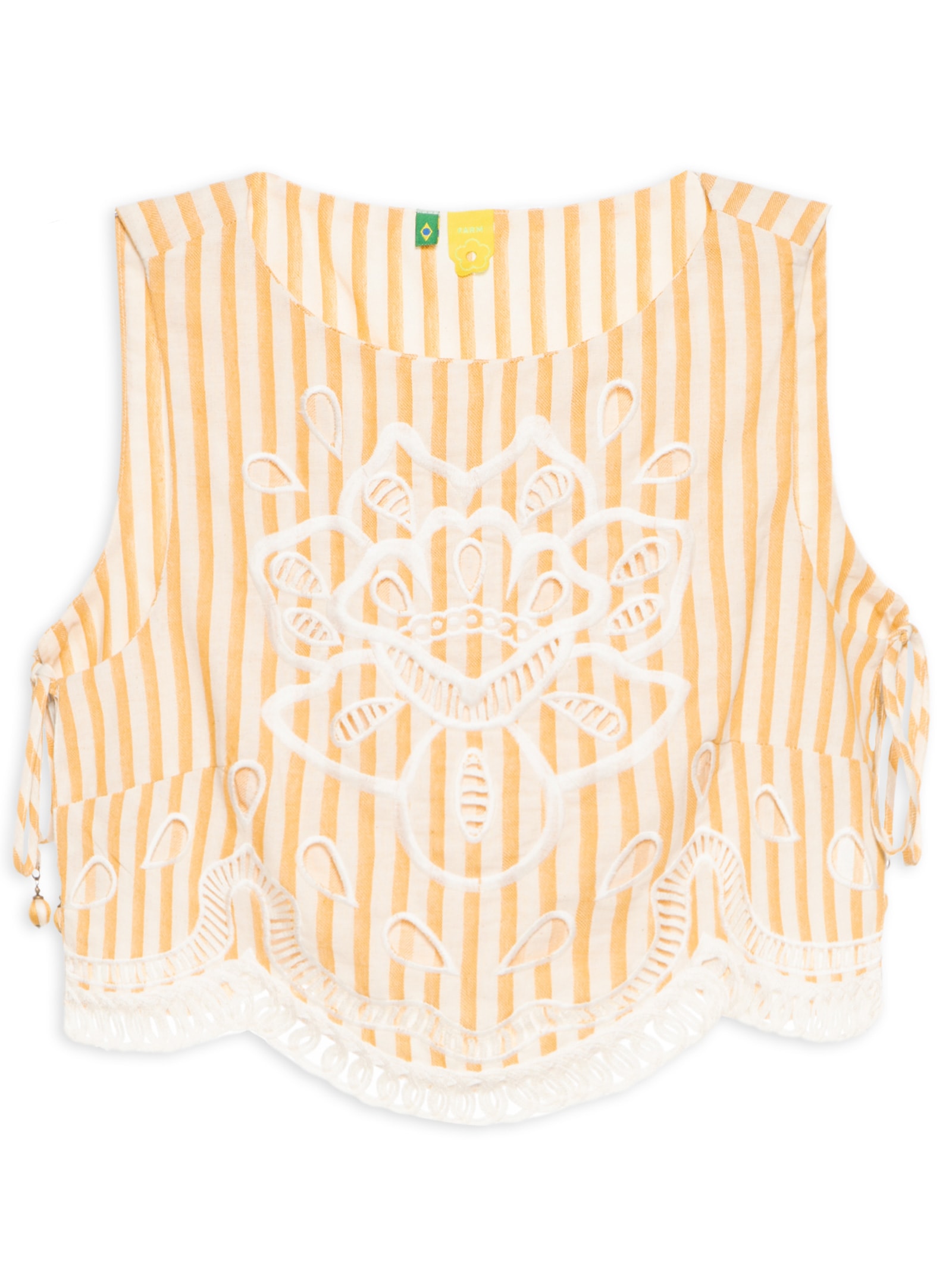  Top Bordado Listras Camponesa Amarelo Farm