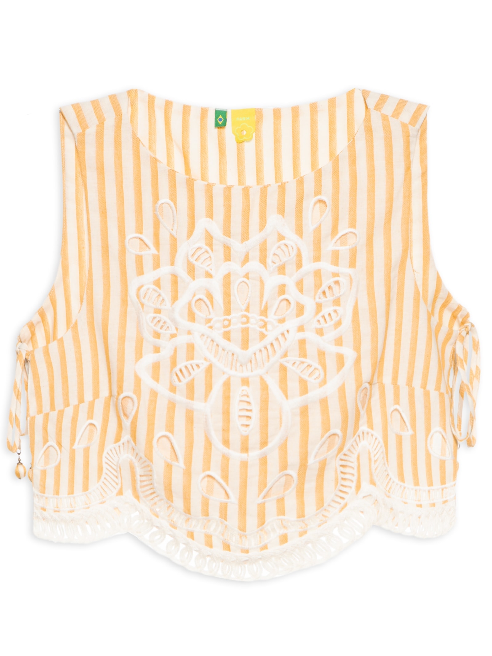  Top Bordado Listras Camponesa Amarelo Farm