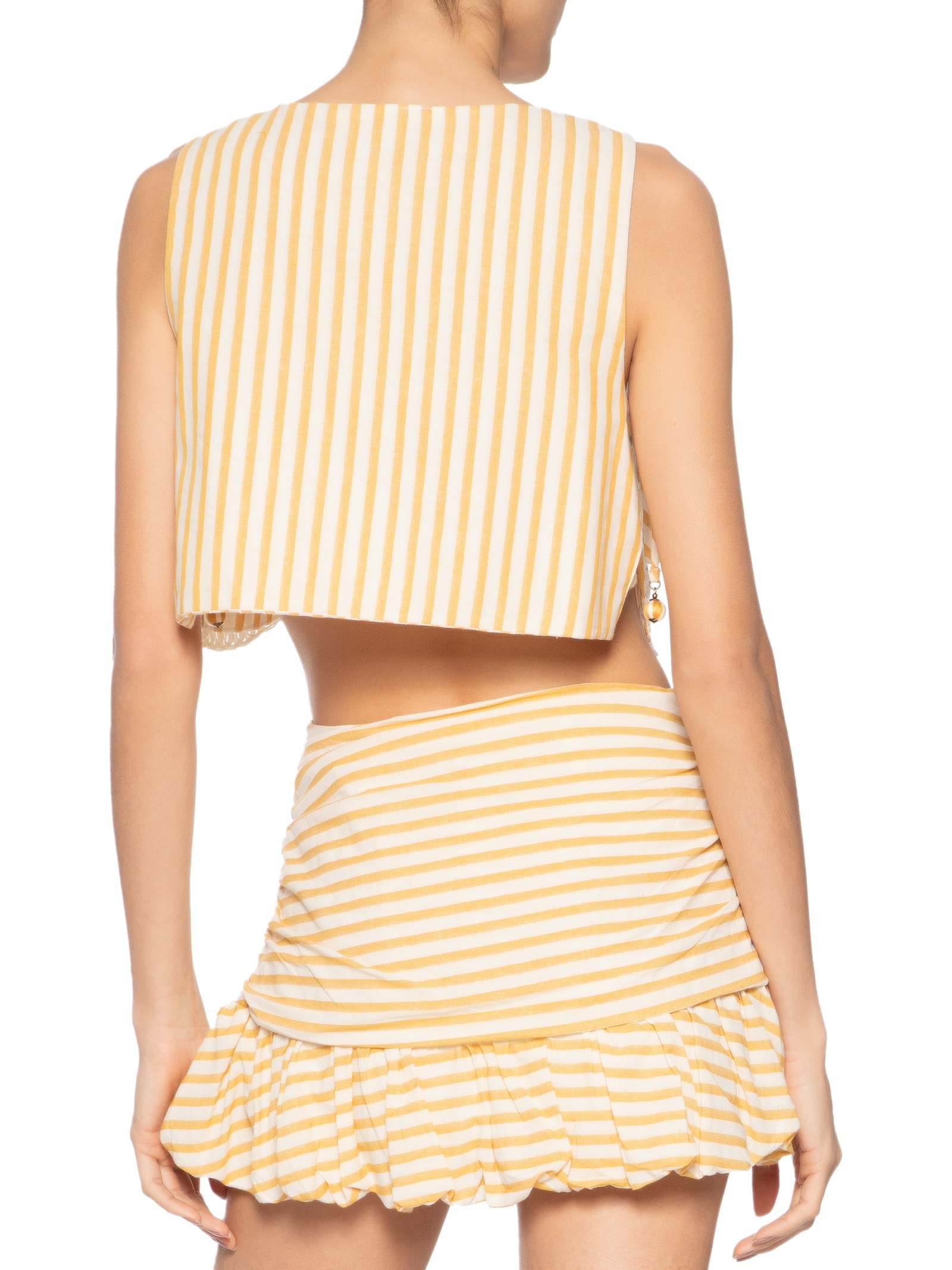  Top Bordado Listras Camponesa Amarelo Farm