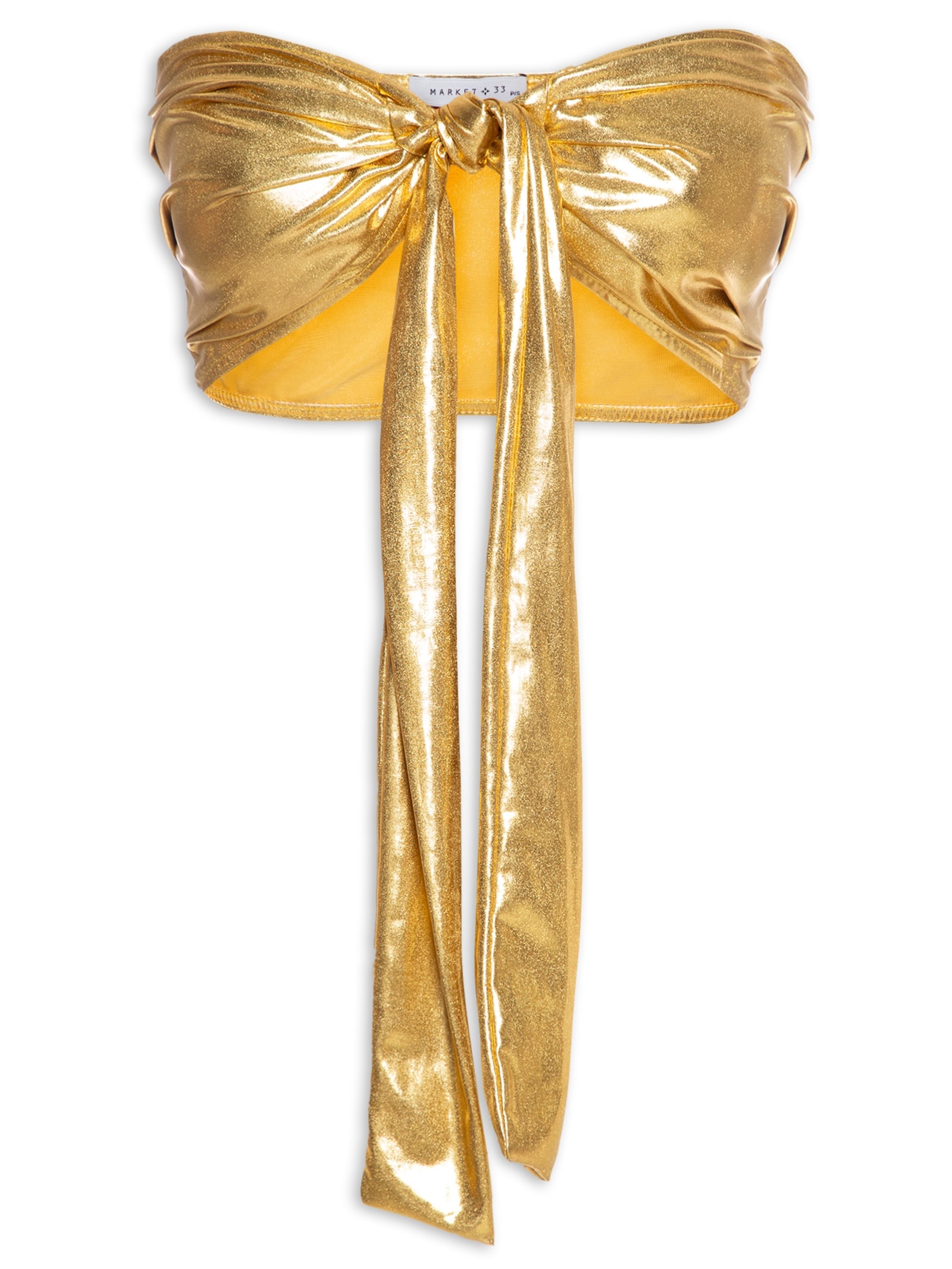 Top Carnaval Amarração Malha Metálica Dourado Market 33