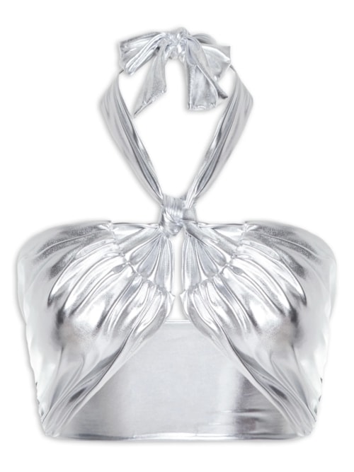 Top Carnaval Amarração Malha Metálica – Prata