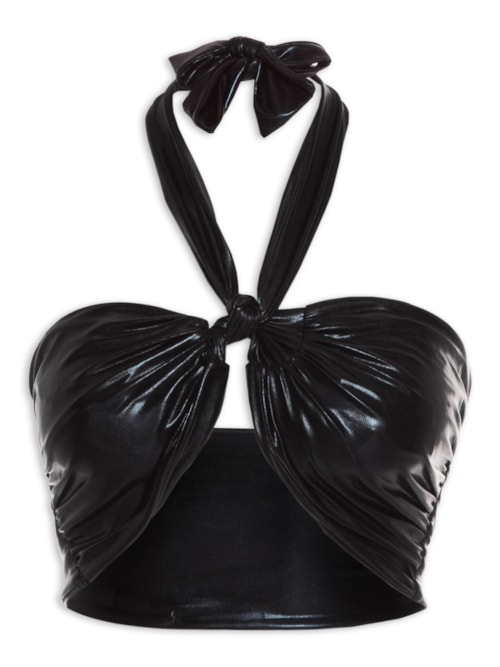 Top Carnaval Amarração Malha Metálica - Preto