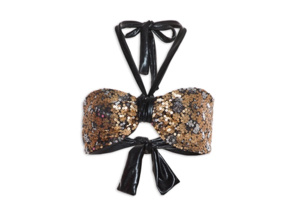 Top Carnaval Tomara Que Caia Paetê Com Faixa Amarração - Dourado