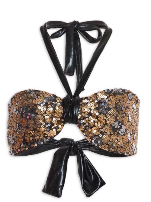 Top Carnaval Tomara Que Caia Paetê Com Faixa Amarração – Dourado