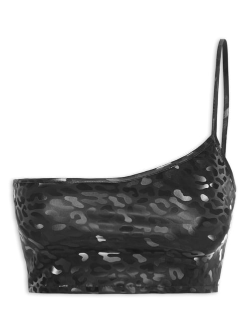 Top Carnaval Um Ombro Só Animal Print - Preto