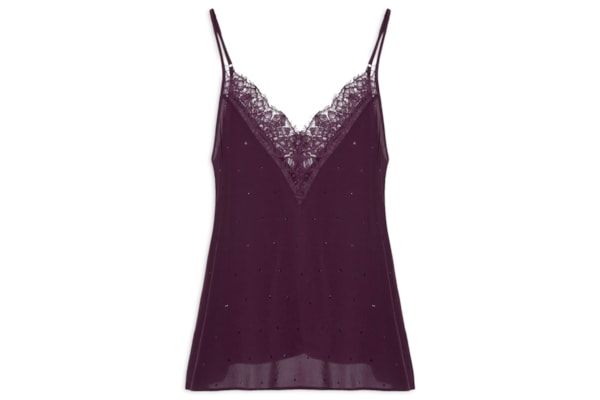 Top Com Renda E Strass - Roxo