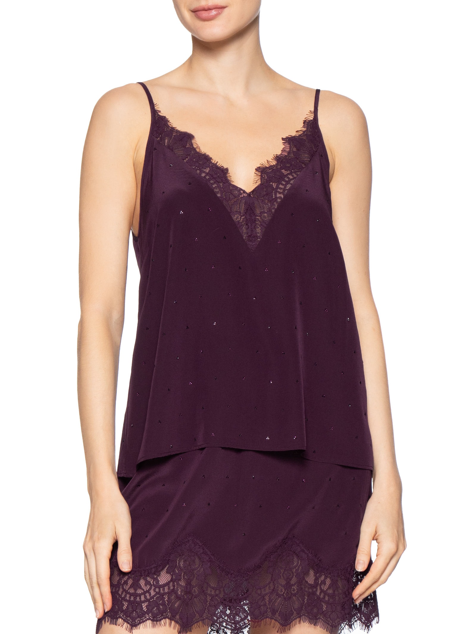 Top Com Renda E Strass Roxo Animale