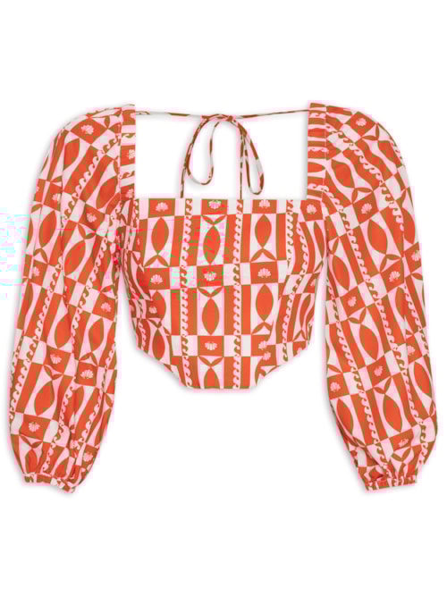 Top Corselet Estampa Beira Mar – Laranja