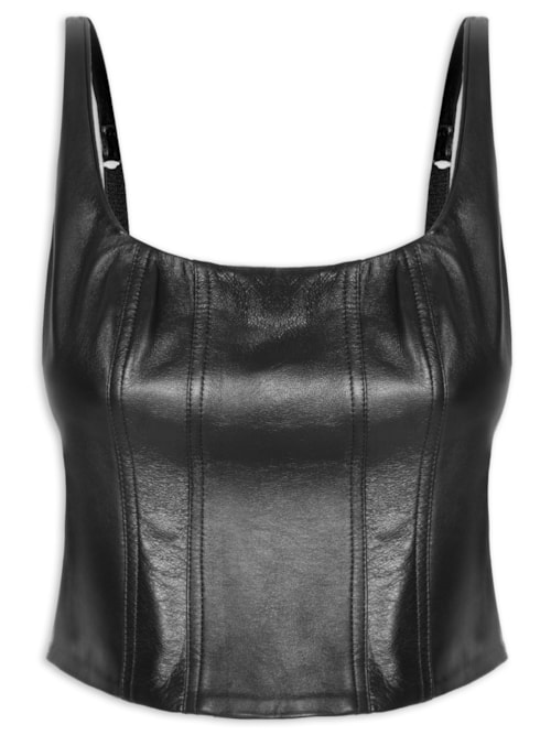 Top Corset De Couro Pespontado – Preto