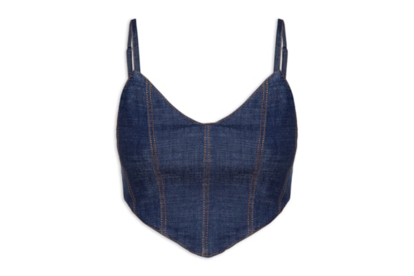 Top Corset Sem Alças Detalhe Zíper - Azul