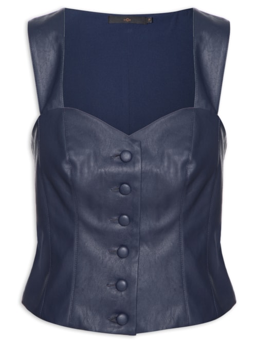 Top Courset Sintético Abotoamento – Azul