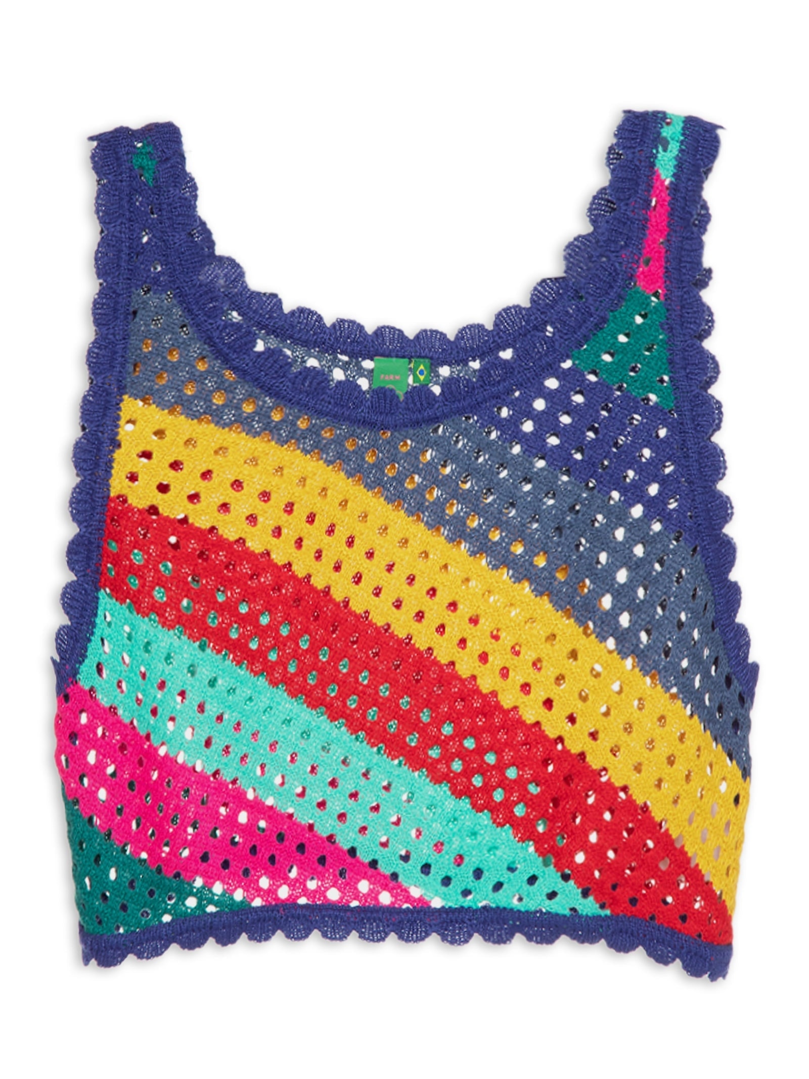 Farm - Top Crochê Listras Amanda - Azul