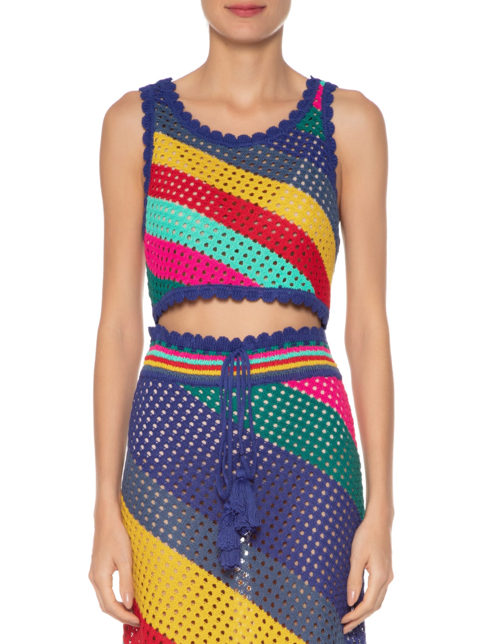 Top Crochê Listras Amanda Azul Farm