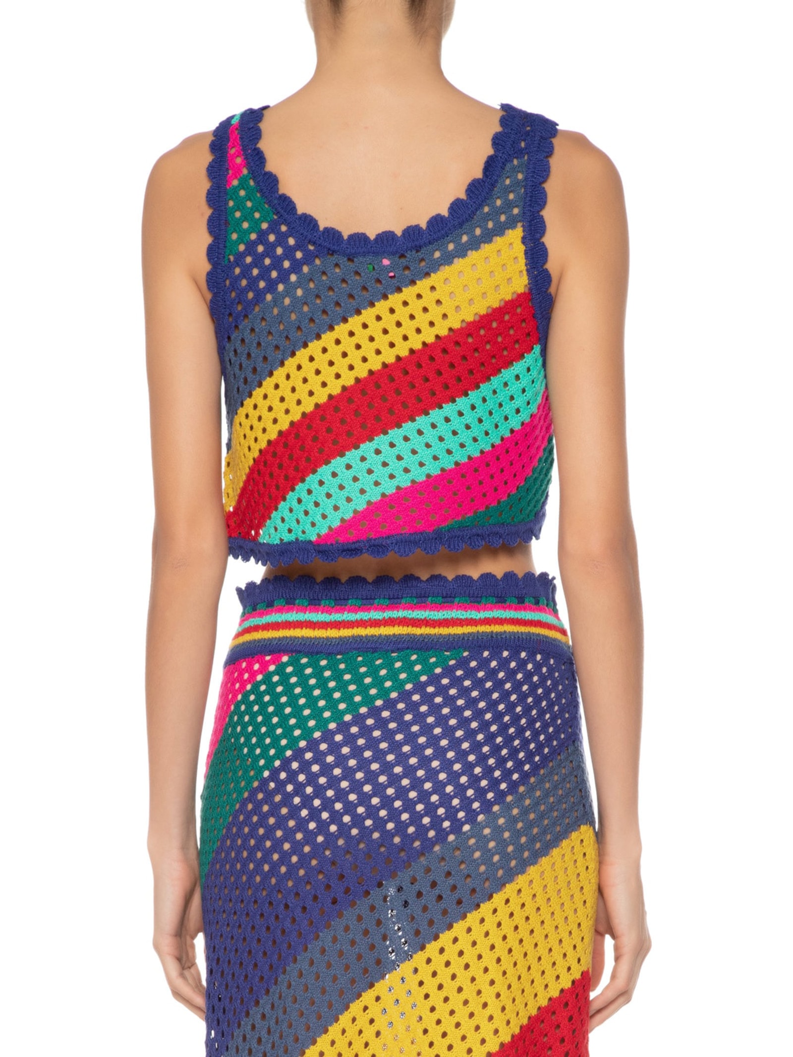 Top Crochê Listras Amanda Azul Farm