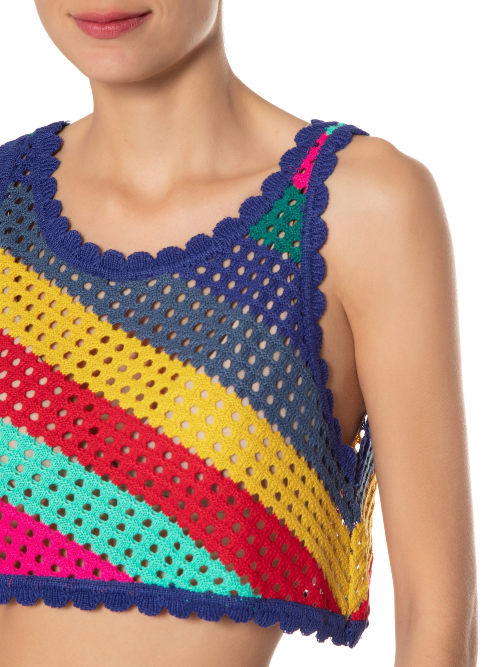 Top Crochê Listras Amanda Azul Farm