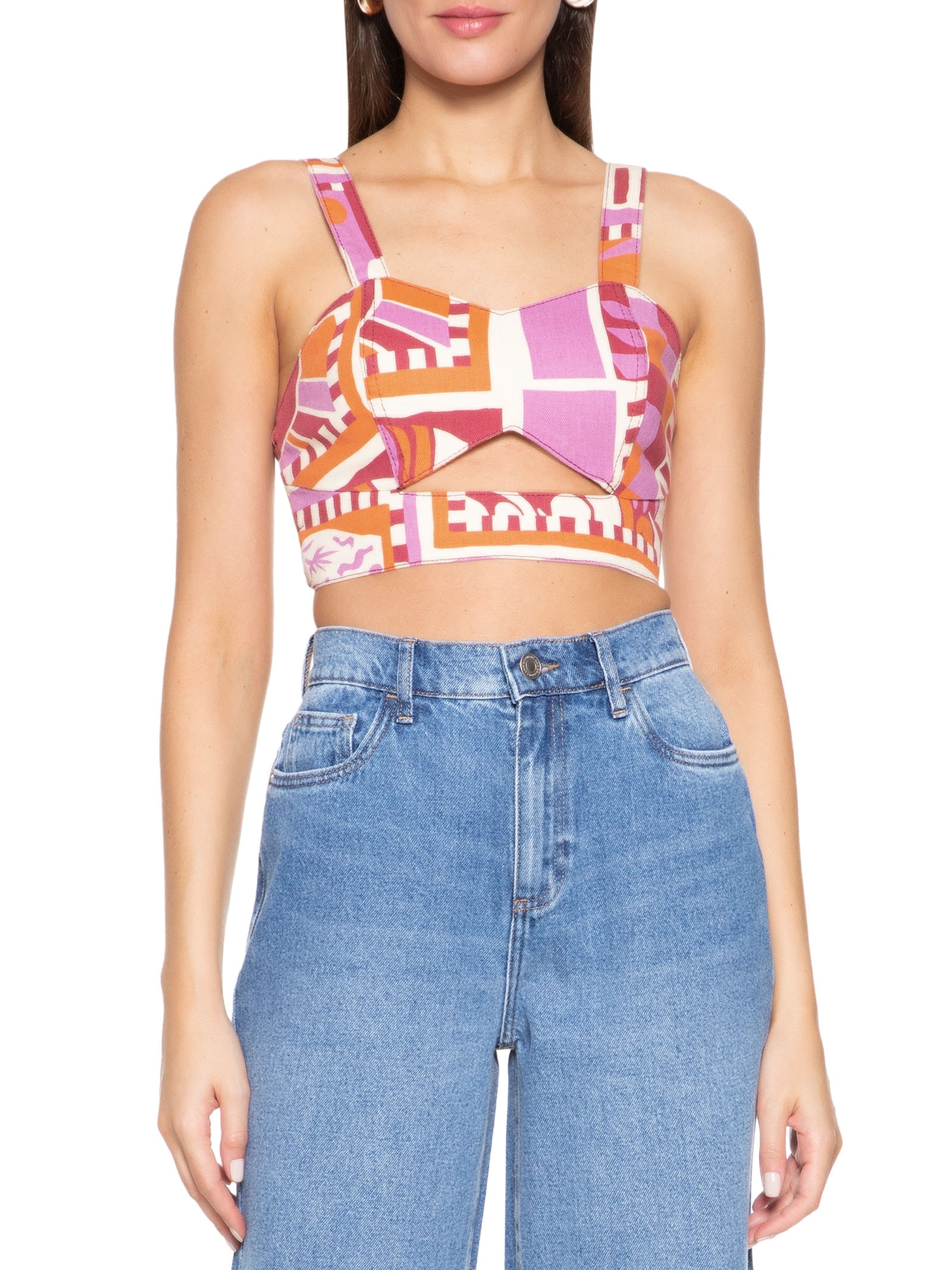 Top Cropped Abertura Decote Sarja Laranja Cacay