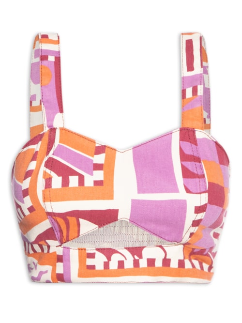 Top Cropped Abertura Decote Sarja – Laranja