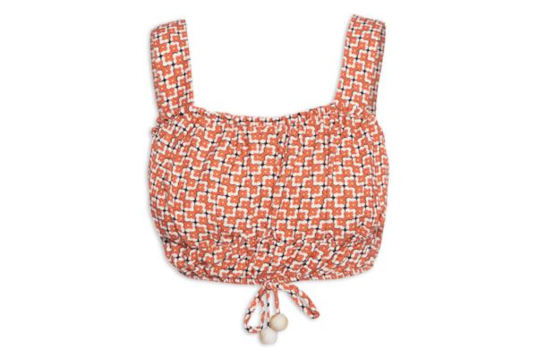 Top Cropped Alças Largas Estampa Floral - Laranja