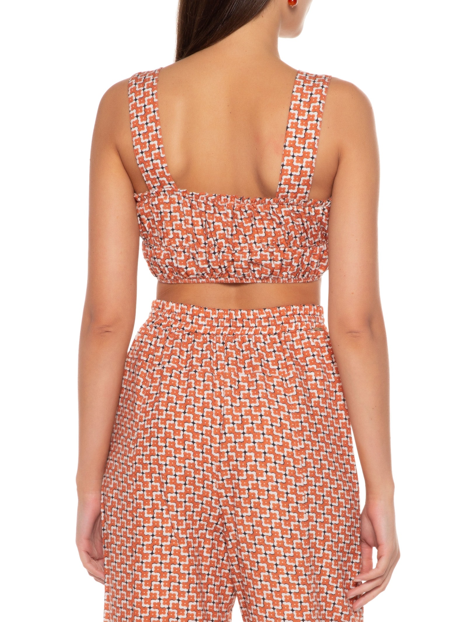 Top Cropped Alças Largas Estampa Floral Laranja Mob